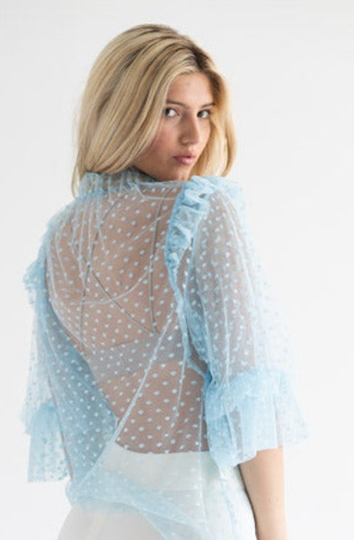 PARKER Sheer Powder Blue Polka Dot Blouse - ourCommonplace