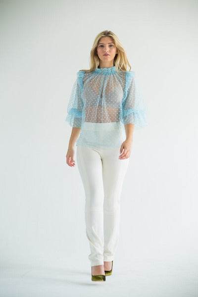 LAHIVE | PARKER Sheer Powder Blue Polka Dot Blouse | ourCommonplace