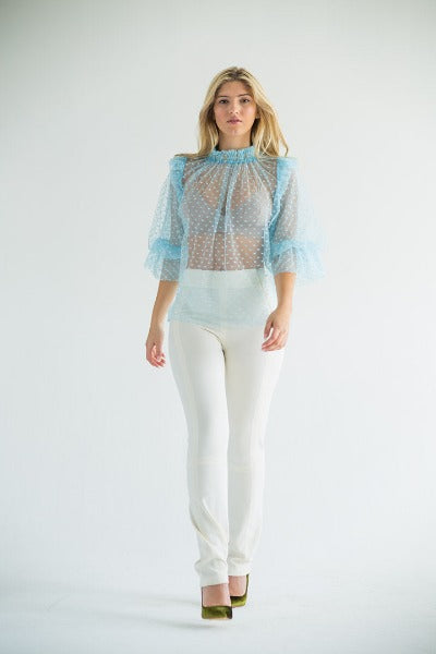 PARKER Sheer Powder Blue Polka Dot Blouse - ourCommonplace