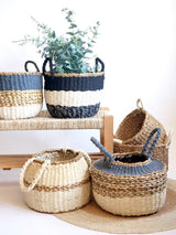 Ula Stripe Basket - Black (Set Of 2) - ourCommonplace