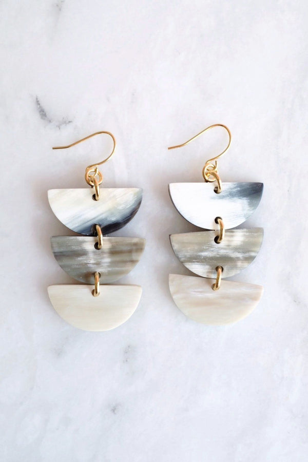 Hanoi 16K Gold Plated Triple Crescent Multi-colored Buffalo Horn Earrings - ourCommonplace