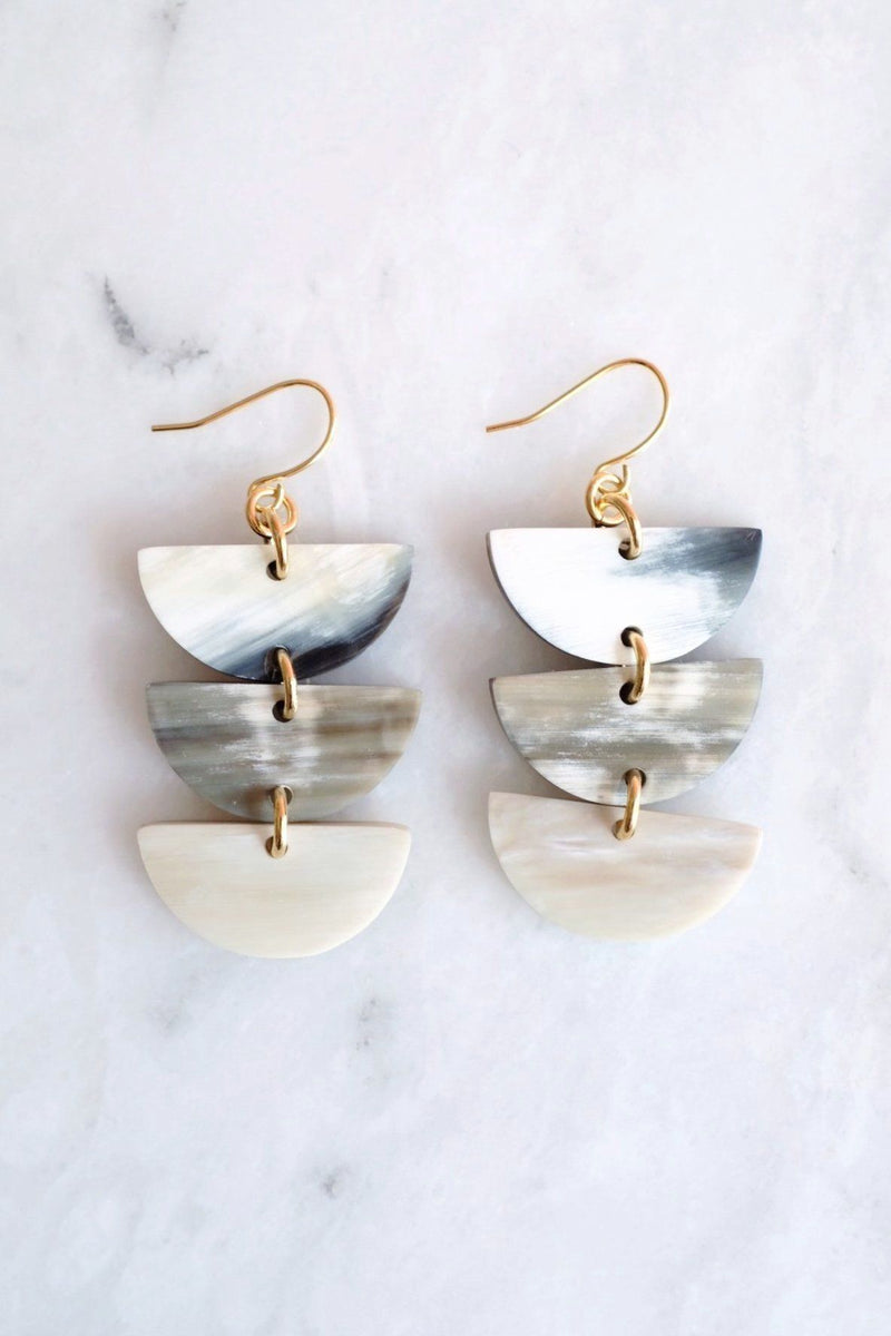 Hanoi 16K Gold Plated Triple Crescent Multi-colored Buffalo Horn Earrings - ourCommonplace